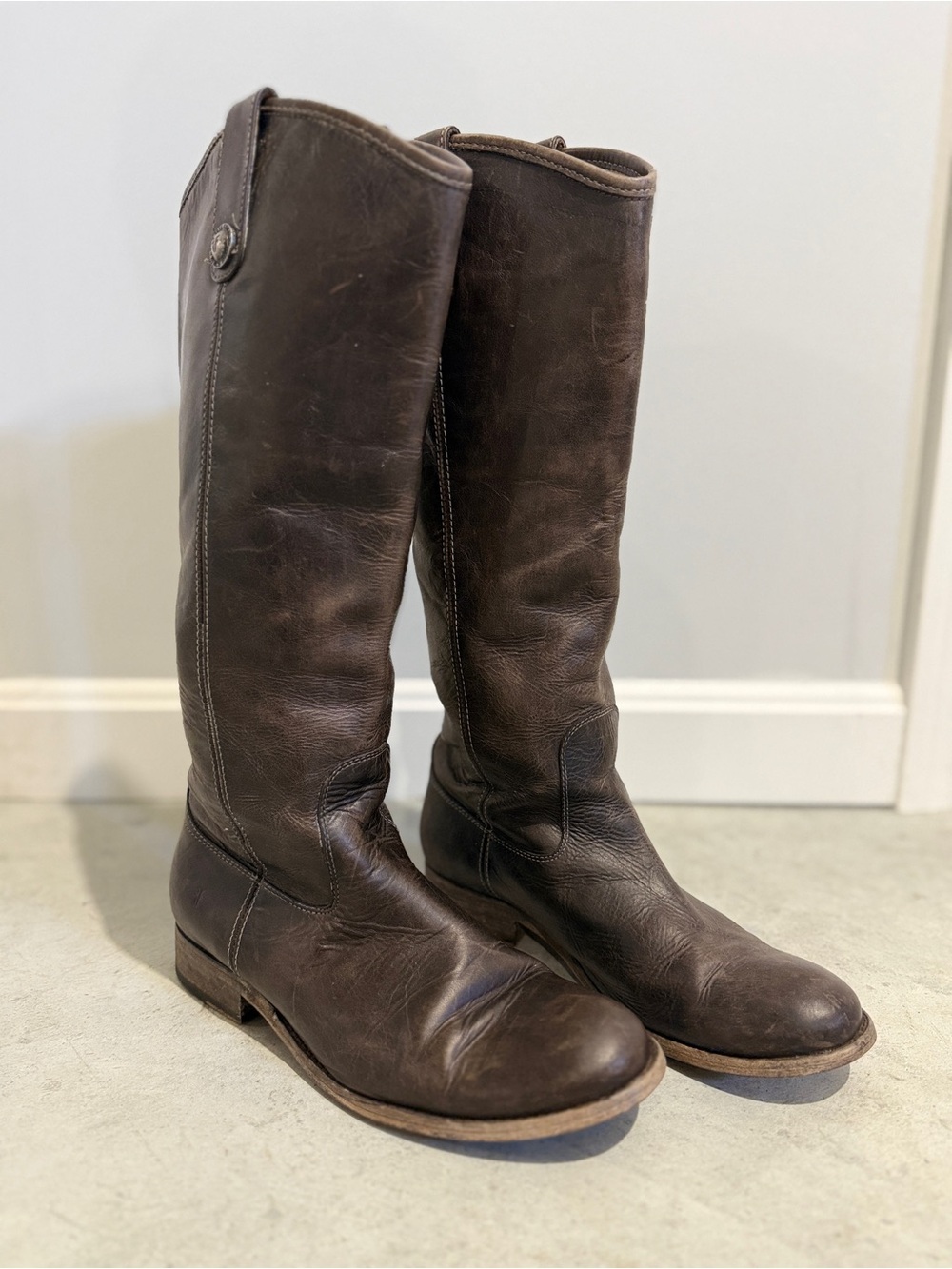 Frye Melissa Button Slate Brown Leather Riding Boots 7.5